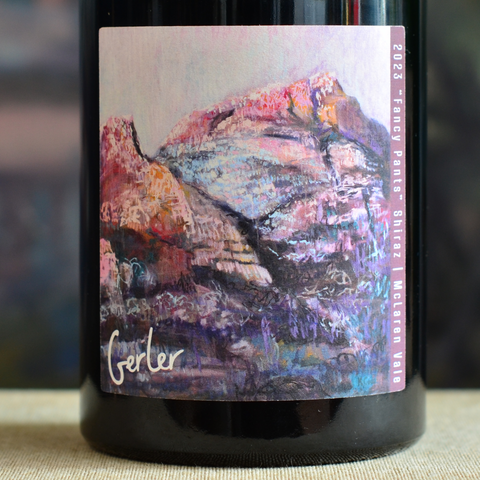 Close up of bottle front - 2023 Gerler "Fancy Pants" Shiraz - Premium McLaren Value (Australian) Shiraz